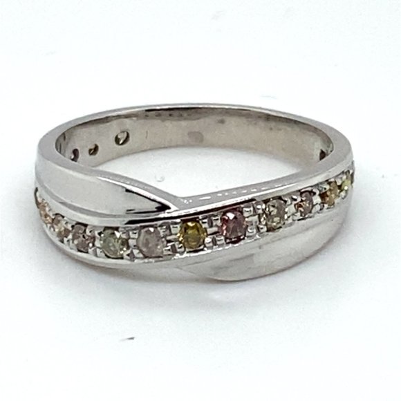 Fancy Colored Diamonds .60ct Solid 14K White Gold Eternity Ring - Picture 4 of 8